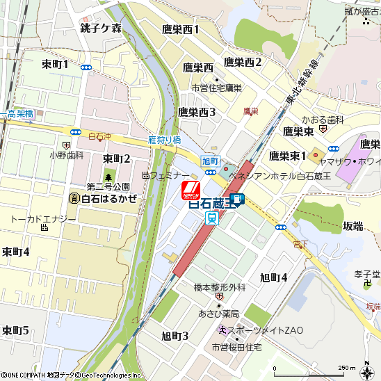 白石蔵王駅前付近の地図